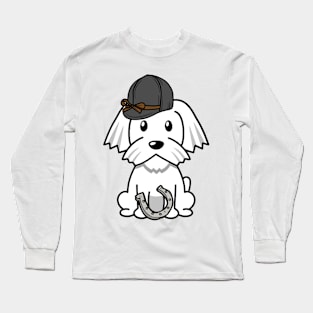 Funny white dog is ready to ride a horse Long Sleeve T-Shirt